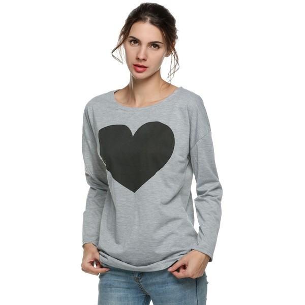 長袖 Tシャツ 長袖Tシャツ ロンＴ ロンティー カットソー トップス カジュアル プリント ハート シンプル レディース 体形カバー