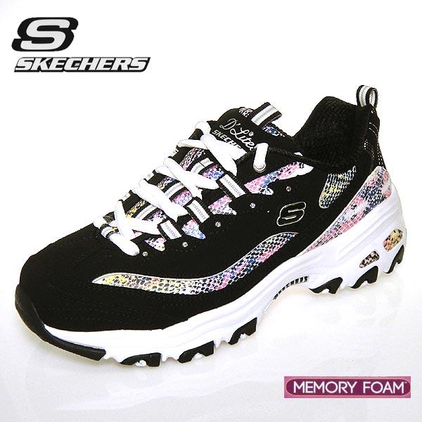 スケッチャーズ レディーススニーカー D,LITEs-SMOOTH GLIDE 149243 BKMT ブラック/マルチ SKECHERS  MemoryForm ディーライツ スネーク蛇 ダットドボリューム