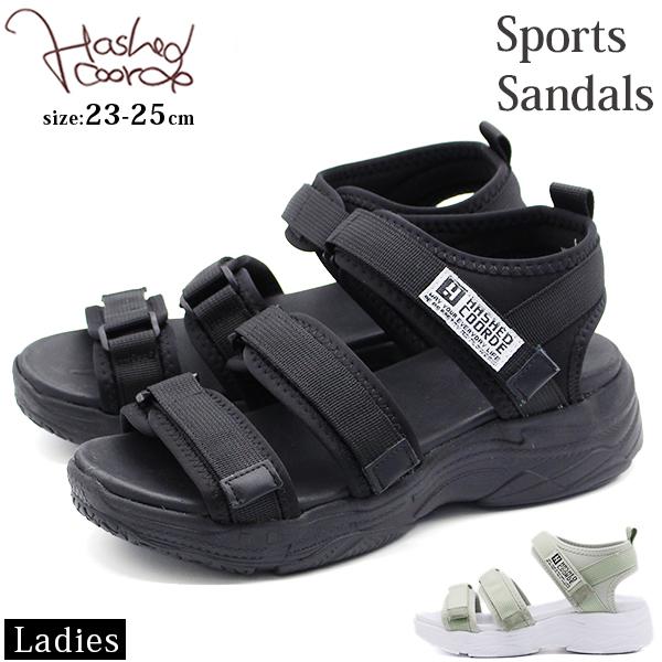 Hashed Coorde サンダル レディース 靴 スポーツサンダル 黒 ブラック