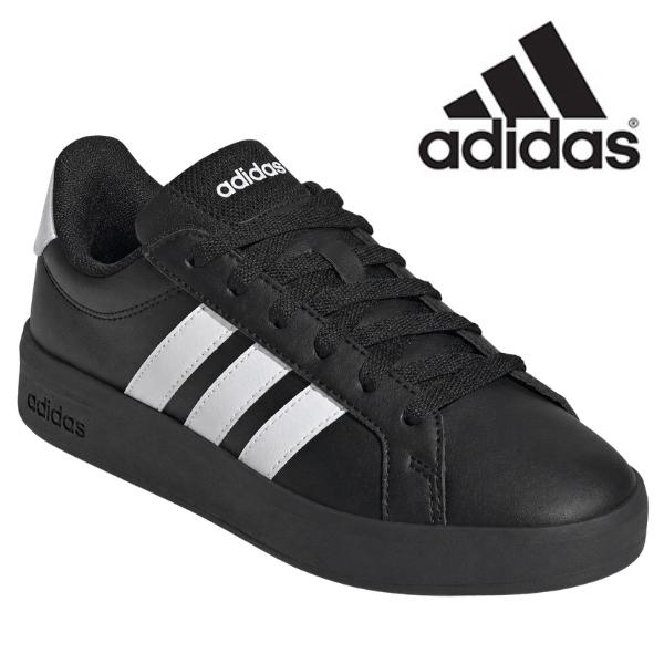 アディダス スニーカー レディース キッズ ジュニア 白 ホワイト 黒 ブラック 通学靴 adidas グランドコート GRANDCOURT 3.0 J KJ4367 ローカット 軽量 シンプル