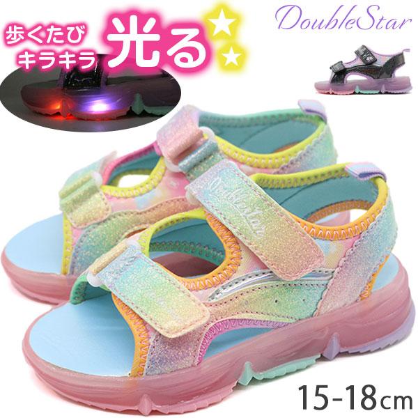 サンダル キッズ 子供 靴 黒 紫 ブラック スポーツサンダル 光る