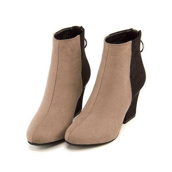 セシルマクビー ショートブーツ 太ヒール レディース バックジップ ポインテッドトゥ 美脚 Cecil Mcbee 4631 ベージュスエード コンビ シューズダイレクト Yahoo 店 通販 Yahoo ショッピング