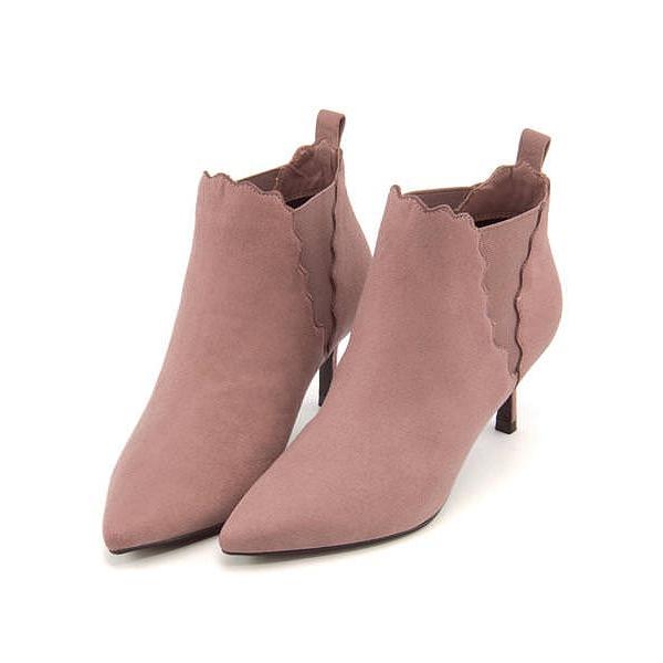 サイドゴアブーツ ショートブーツ ヒール レディース ポインテッドトゥ スカラップ 美脚 ダフネ Daphne ピンク シューズダイレクト Yahoo 店 通販 Yahoo ショッピング