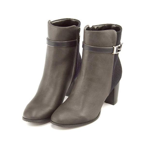 ショートブーツ 太ヒール レディース ベルト付き 美脚 メランジェ Melange グレー コンビ シューズダイレクト Yahoo 店 通販 Yahoo ショッピング