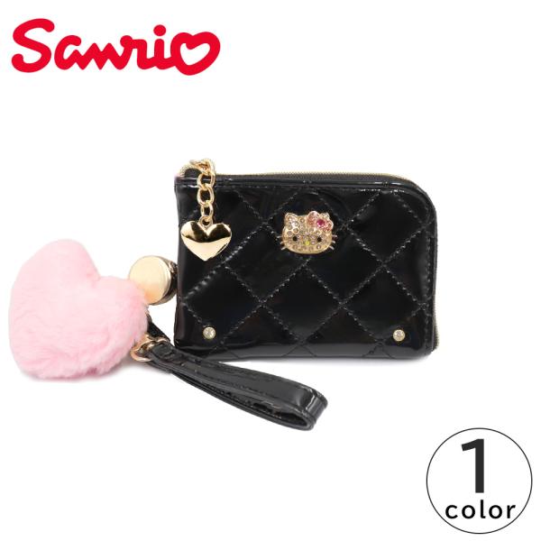 Sanrio サンリオ ハローキティ パスケース L26616 リール付き 定期入れ カードケース キーケース エナメル キルティング ラインストーン