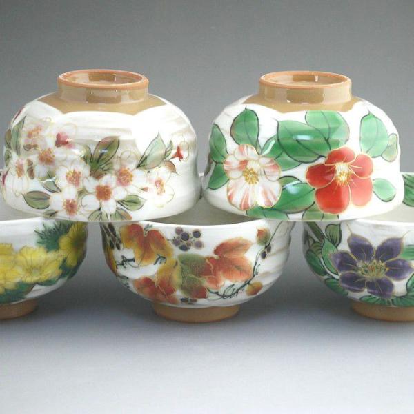京焼 清水焼 白掛彩草花お茶呑茶碗揃え 陶あん : 松韻堂 Yahoo