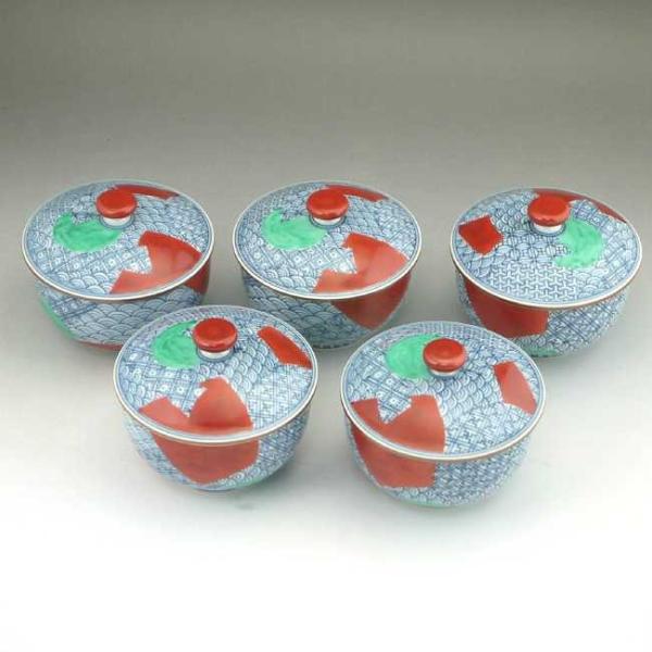 清水焼 繁友孝峰 祥瑞花鳥蓋付汲出碗 2客+蓋無し1客 ￥10000 　箱なし 清水焼 繁友孝峰 祥瑞花鳥蓋付汲出碗 2客+蓋無し1