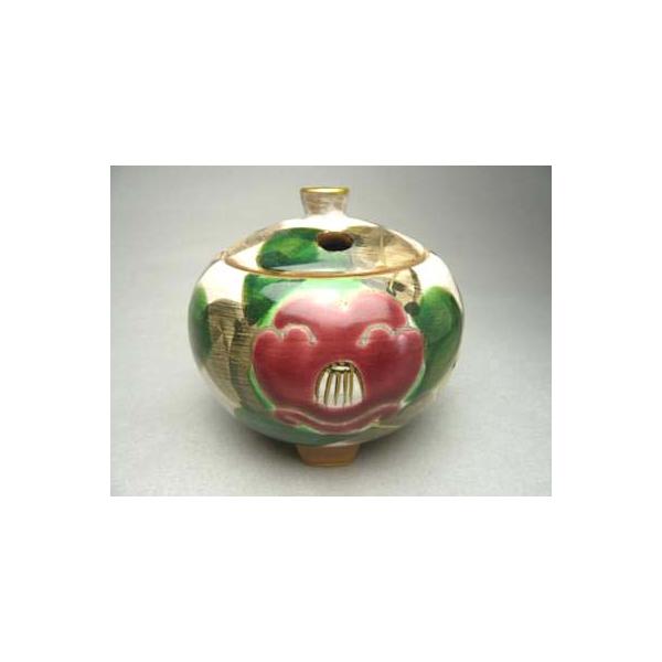 京焼　香炉　金彩の装飾　金粉椿 京焼 香炉 金彩の装飾 金粉椿 京焼 清水焼 乾山 椿絵 香炉 : 松韻