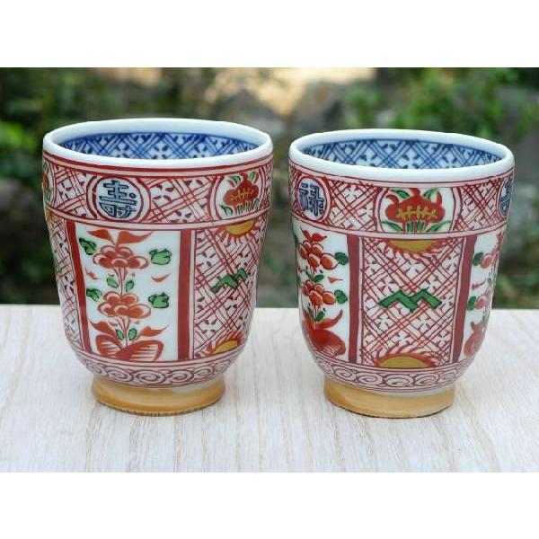 京焼 清水焼 赤絵福禄寿夫婦湯呑み : 松韻堂 Yahoo!店 - 通販 - Yahoo