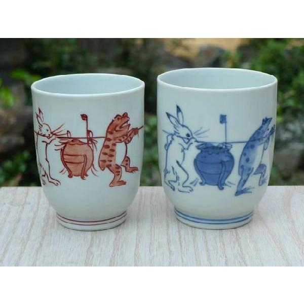 京焼 清水焼 鳥獣戯画夫婦湯のみ 青赤 : 松韻堂 Yahoo!店 - 通販 