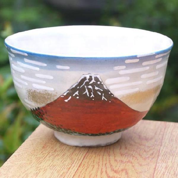 清水焼 富士山と花の茶碗 抹茶茶碗 清水焼 富士山と花の茶碗 抹茶茶碗