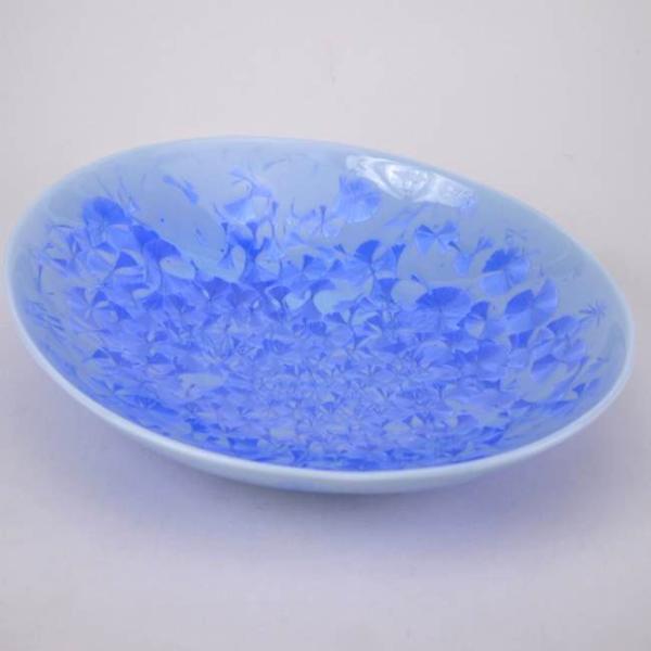 陶あん　京焼　平鉢 京焼 清水焼 花結晶楕円鉢 青単品 陶あん : 松韻堂 Yahoo!店