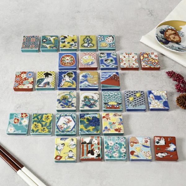 九谷焼 色絵箸置き 3.8×3.2cm 和柄 絵付け 和風 ジャパンクタニ はしおき はし置き カトラリーレスト 和食器 小物 おしゃれ 和モダン 縁起物 来客用 普段使い
