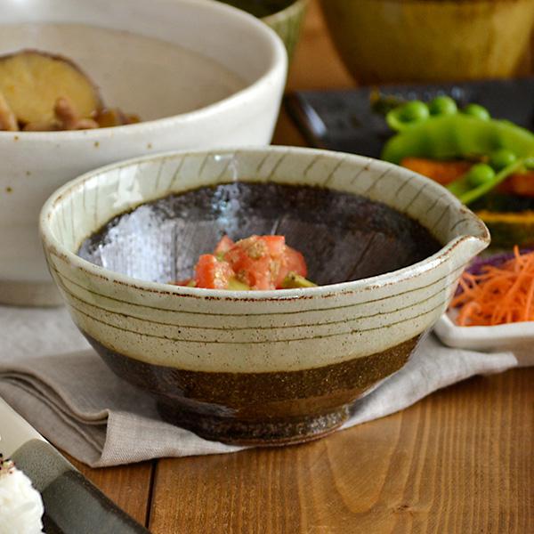 陶器 5個セット　小鉢　うつわ　作家物　日本料理　和食店　陶芸　古道具 陶芸作家の5寸片口すり鉢 アメ色 泥くし彫り 和食器 和の器 土物 擂鉢