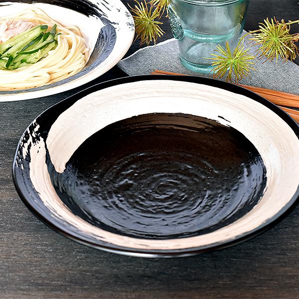 極刷毛 黒 8.0寸つけ麺皿 めん皿 約24.4cm 中華食器 丸皿 中皿 ブラック系 業務用 ときわ 麺皿 29-599-039-ka