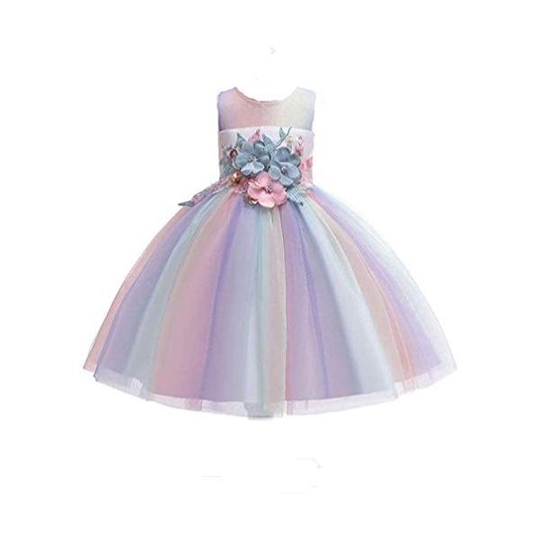 インソミラ Insomila 子供服 フォーマルドレス 女の子 虹色チュールドレス 子供 ワンピース 花柄 結婚式 発表会 演奏会 110cm 1 Supersport Tn