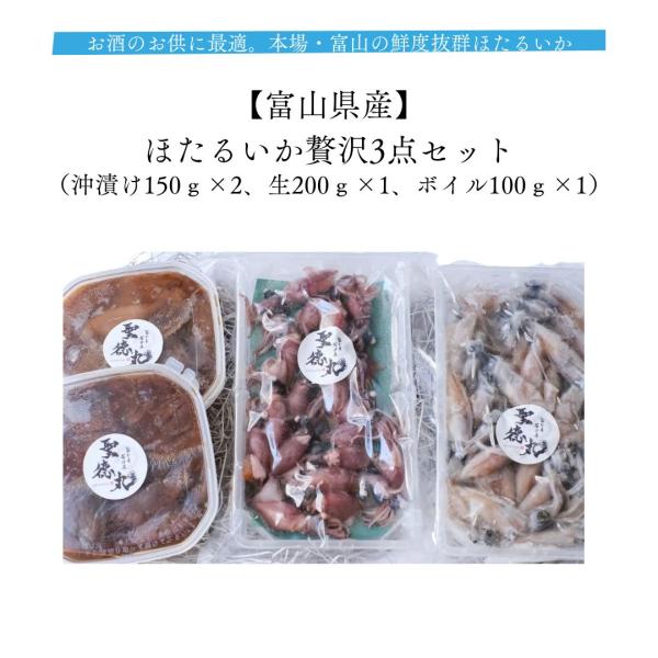 ほたるいか贅沢3点セット(沖漬け150g×2、生200g×1、ボイル100g×1) 富山県 産地直送 着日指定不可 ホタルイカ おつまみ お取り寄せ 父の日