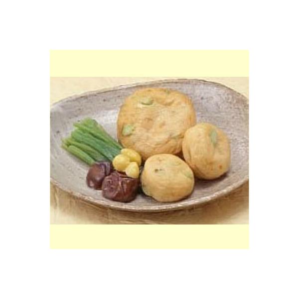 豆腐ベースの生地に枝豆を加えてがんもにしました。豆腐の柔らかさと枝豆がよくマッチしています。調理方法：だし汁に入れて煮込んでください。