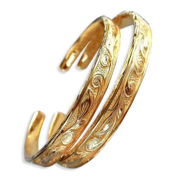 ハワイアンジュエリー ペア バングル ブレスレット 「浮彫り」 K24