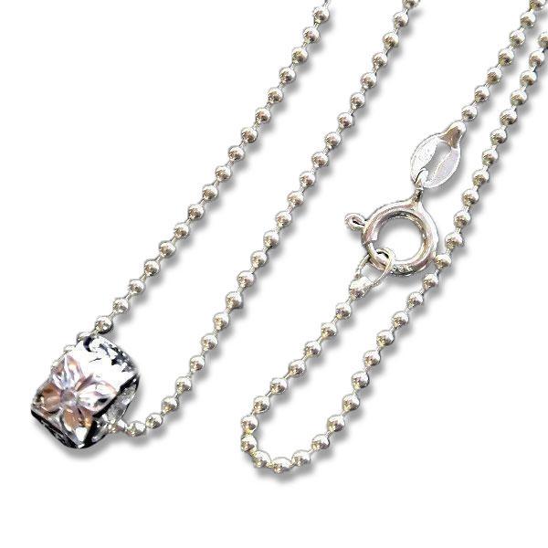 ハワイアンジュエリー ネックレス 彫り スクロール プルメリア バレル ペンダント ミニチューブ SILVER925 チェーン付き tt020