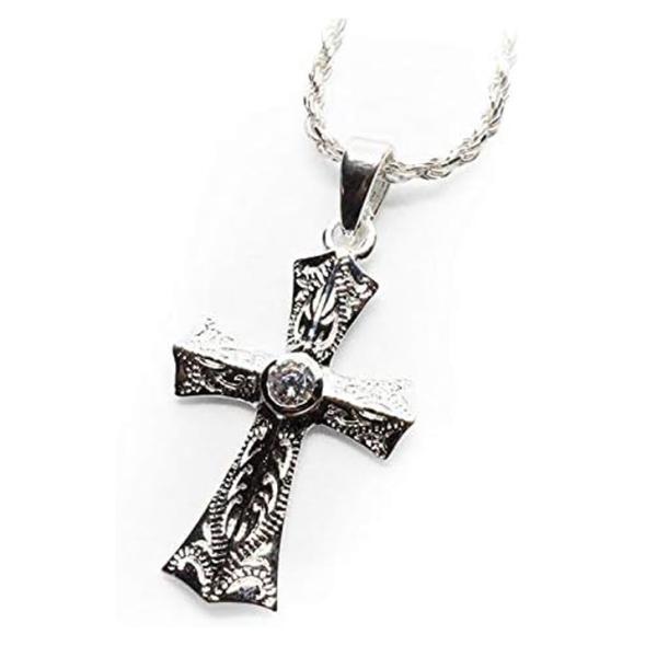 ハワイアンジュエリー ネックレス スクロール クロス ペンダント 「Ropeチェーン付」 キュービックジルコニア SILVER925 nk022