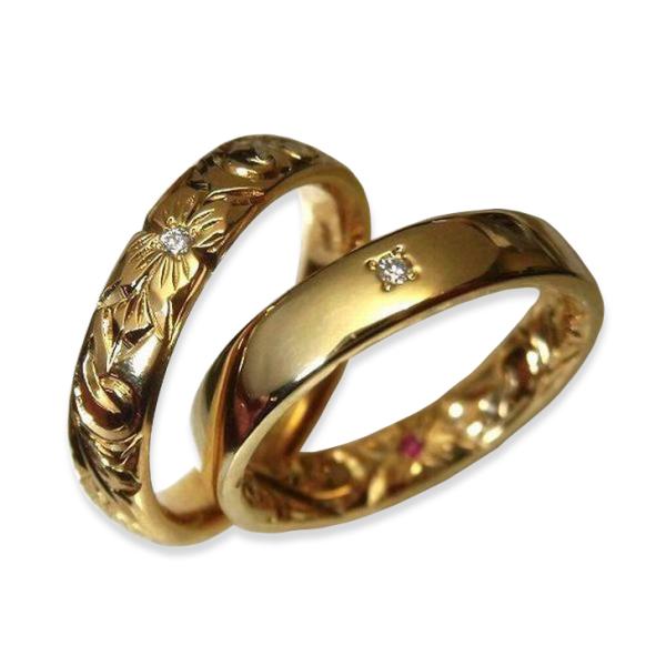 ハワイアンジュエリー リング 本格 手彫り 納得の2mm厚 結婚指輪 ダイヤモンド 誕生石 プレゼント K10 K18 プラチナ900 メンズ  レディース ペア も最適 omr015