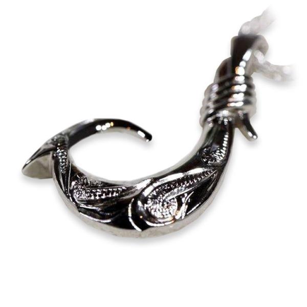 ハワイアンジュエリー フィッシュフック ネックレス ロープ チェーン 付 ペンダント Mサイズ 掘りも綺麗 SILVER925 メンズ レディース sfi021