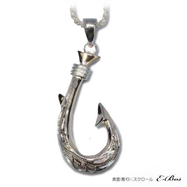 ハワイアンジュエリー ネックレス フィッシュフック 両面彫りリバーシブル ペンダント ロープチェーン 付 SILVER925 メンズ レディース ペア も最適 sfi048