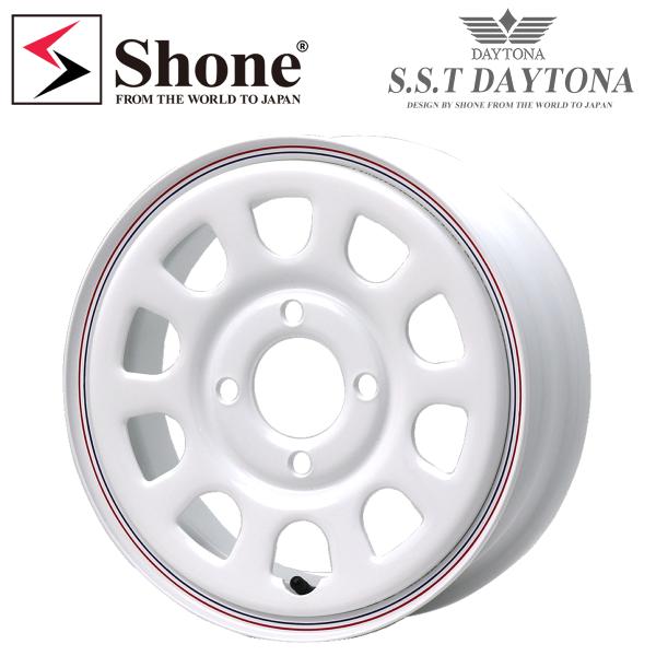 新品 4本価格 12×4J 4穴 100mm ET+42 SHONE SST DAYTONA デイトナ ホワイト 赤/青ライン 軽トラ 軽バン 特価 会社宛 送料無料 NO,SH452