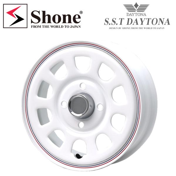 新品 4本価格 12×4J 4穴 100mm +40 SHONE SST DAYTONA デイトナ ホワイト 赤/青ライン 軽カー 会社宛 送料無料 無地キャップ付 NO,SH452