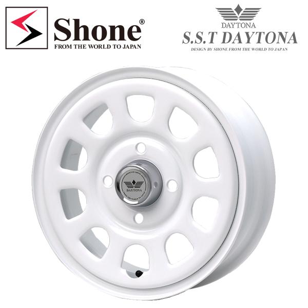 新品 4本価格 14×5J 4穴 100mm ET+42 SHONE SST DAYTONA デイトナ オールホワイト 軽カー 会社宛 送料無料 シルバーキャップ付 NO,SH455