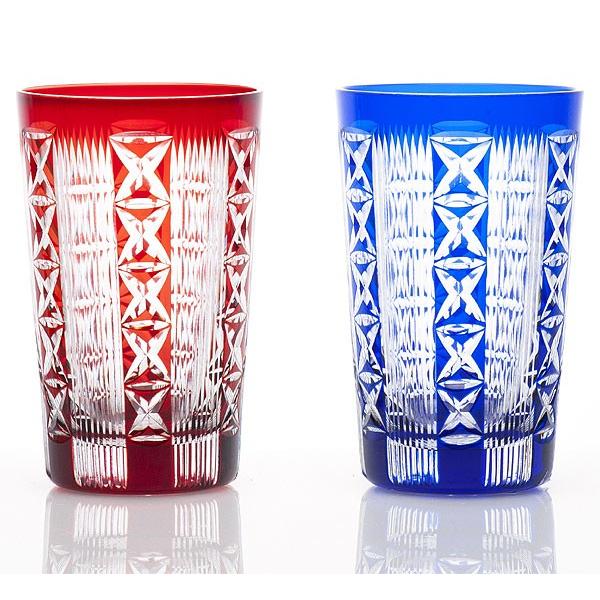 江戸切子 タンブラー 千筋に段重ね ペアセット 江戸切子