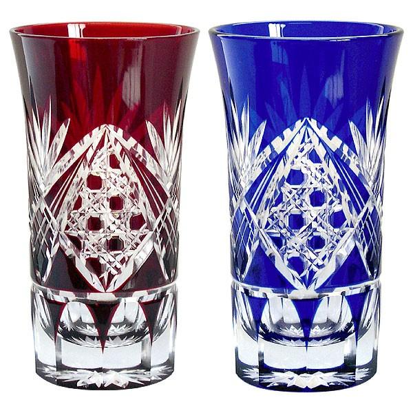 未使用 江戸切子 田島硝子 八角籠目 菊底 オールド ペア ビアグラス 江戸切子 田島硝子 ひとくちビールグラス 八角籠目・菊底 ペアセット