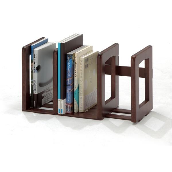 商品名：木製 本立/ブックスタンド (ダークブラウン) 幅31〜56cm スライド伸縮タイプ 幅調整可 (完成品) (ジャンル・特徴) 本収納棚 本たて デスク上収納 卓上収納 リビング 子供部屋 勉強部屋 学習部屋 書斎 寝室 作業部屋 ...