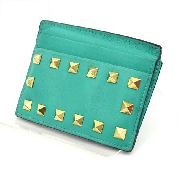 VALENTINO GARAVANI カードケース スタッズ グリーン ゴールド パス 