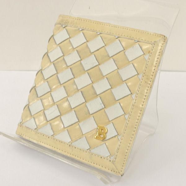 BALLY / バリー  二つ折り財布/編み込み/エナメル/ホワイト×ベージュ メンズファッション 中古