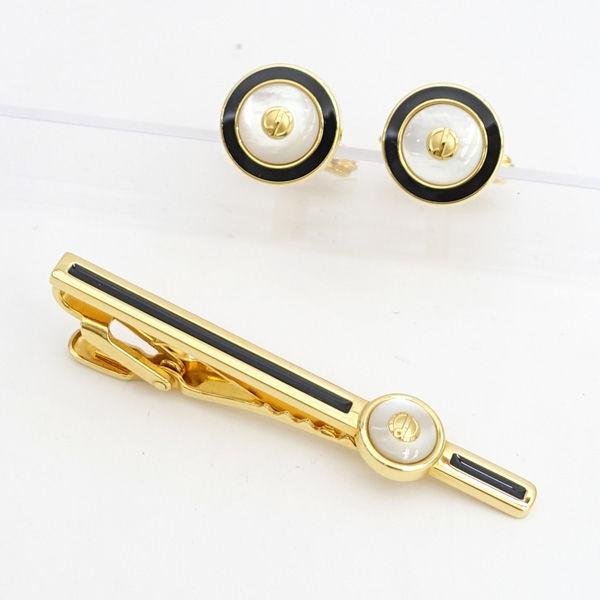 DUNHILL / ダンヒル ◆Dロゴ タイピン カフスセット シェル ゴールド×ブラック ブランド【中古】 dunhill（ダンヒル） Dロゴ タイピン カフスセット シェル ゴールド