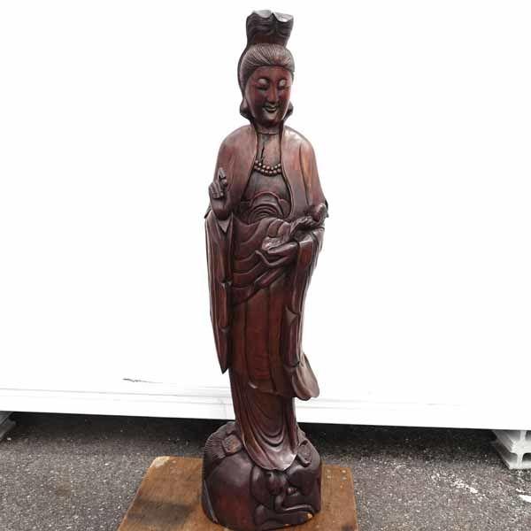雑貨木彫りの仏像 ブラウン 巨大 152cm 生活雑貨 中古 代引不可 同梱