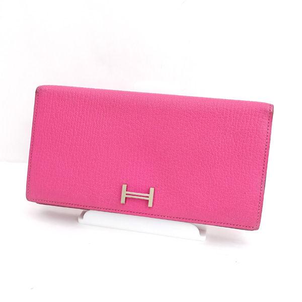 HERMES（エルメス） ベアンスフレ シルバー金具 N 長財布 ピンク 