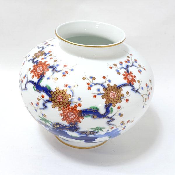 深川製磁   花器深川製磁/色絵老梅 花瓶 ギフト 中古