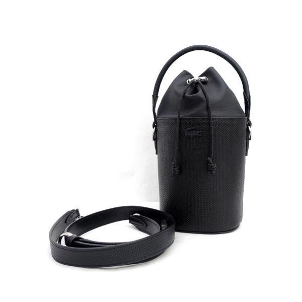 LACOSTE / ラコステ ◆CHANTACOコンビネーション レザー 巾着バッグ/ハンドバッグ/ブラック NF3216C 000 【バッグ】 【中古】 LACOSTE（ラコステ） CHANTACOコンビネーション レザー 巾着バッグ