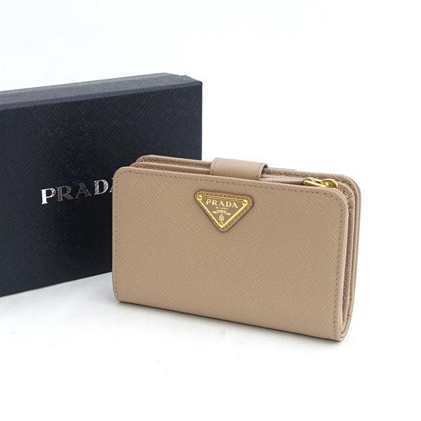 PRADA / プラダ 二つ折り財布 サフィアーノ ベージュ L字ファスナー  