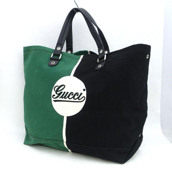 GUCCI / グッチ ◆キャンバス ツートン トートバッグ クレスト ブラック グリーン 194465  【バッグ/バック/BAG/鞄】 【中古】 GUCCI（グッチ） キャンバス ツートン トートバッグ クレスト ブラック