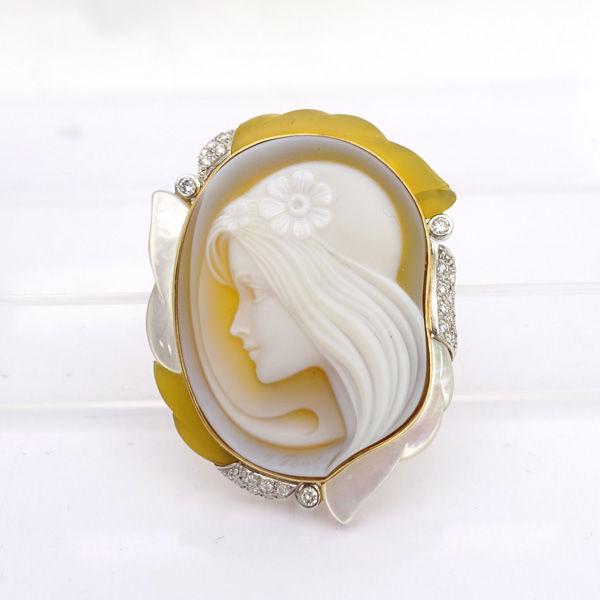 K18/Pt900 カメオ ダイヤ ブローチ ペンダント エルヴィン ポーリー