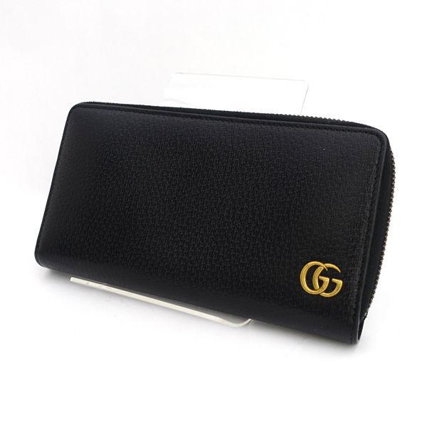 グッチ GGマーモント ラウンドファスナー 長財布 428736 ブラック レザー レディース GUCCI 【中古】 GUCCI（グッチ） GGマーモント ラウンドファスナー長財布 ブラック
