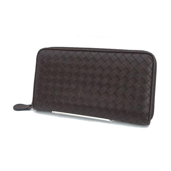 【美品】ボッテガヴェネタ 長財布 イントレチャート ラウンドファスナー ブラウン BOTTEGA VENETA（ボッテガ・ヴェネタ） イントレチャート ラウンド