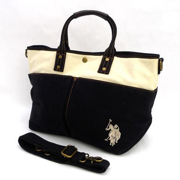 U.S. POLO ASSN　/　ユーエスポロアッスン  トートバッグ/2ｗａｙ/キャンバス/ホワイト×ブラック レディースファッション 中古