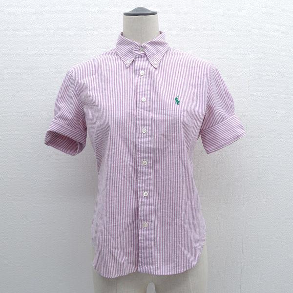 RALPH LAUREN / ラルフローレン  半袖ボタンダウンシャツ/ストライプ/ピンク×ホワイト/サイズ9 レディースファッション 中古