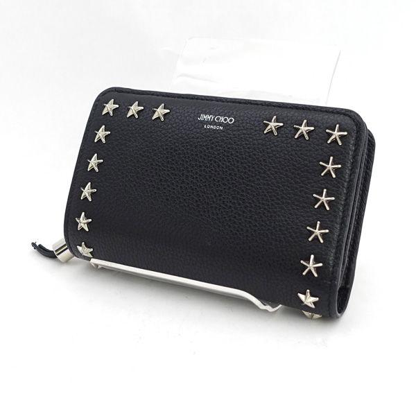 美品 JIMMY CHOO 二つ折り財布 スタースタッズ レザー 黒 収納 JIMMY CHOO（ジミーチュウ） JIMMY CHOO / ジミー チュウ スター