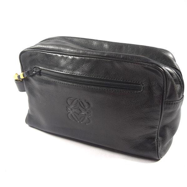 美品 ロエベ レザー クラッチバッグ アナグラム ファスナー ブラック LOEWE（ロエベ） アナグラム クラッチバッグ レザー ブラック ブランド
